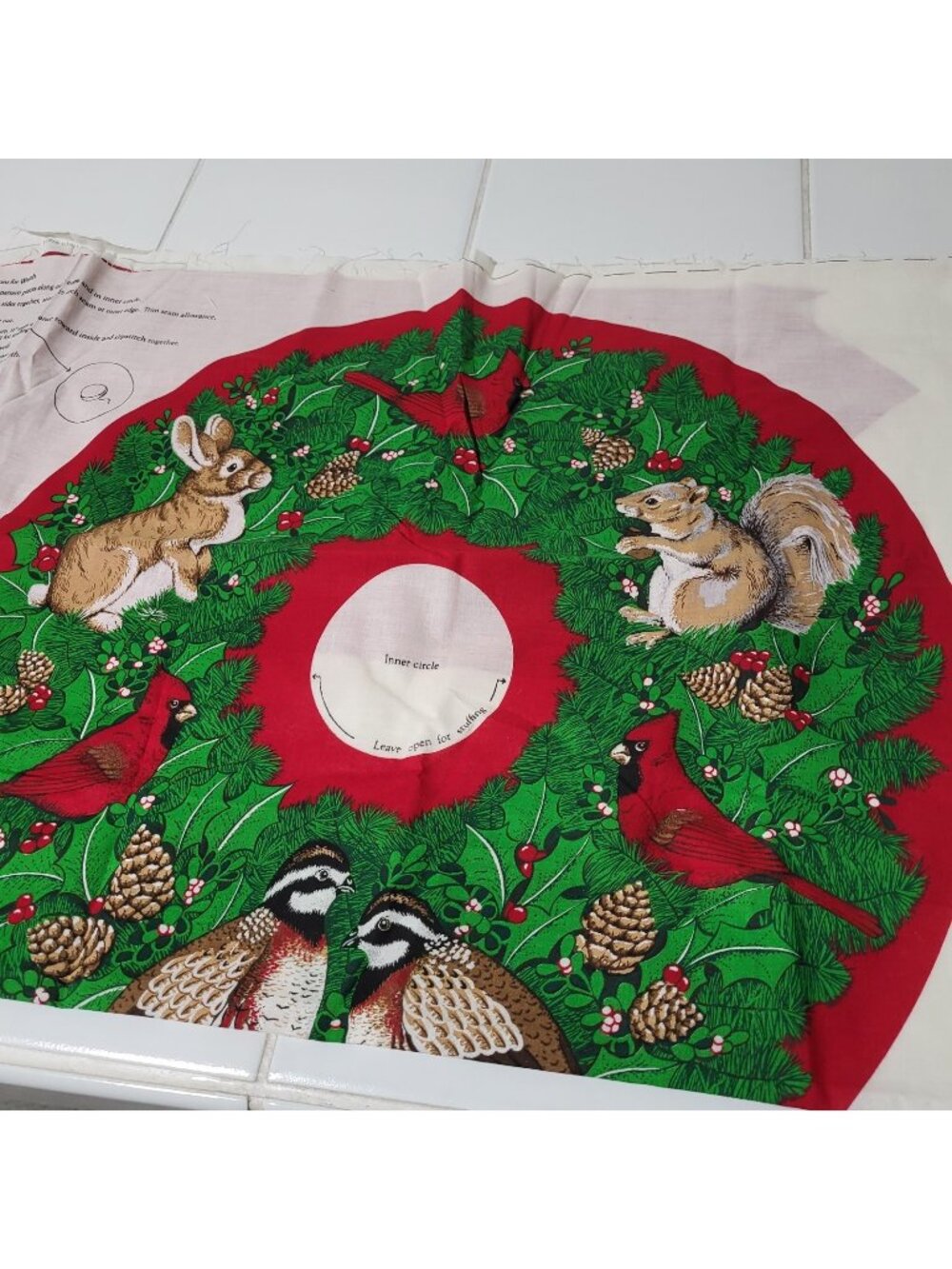 Vintage VIP Cranston Animals Wildlife Christmas Wreath Fabric Panel Quail Bunny